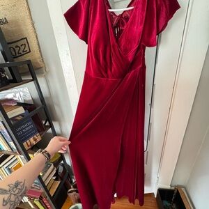 Azazie Burgundy Asymmetrical Velvet Dress